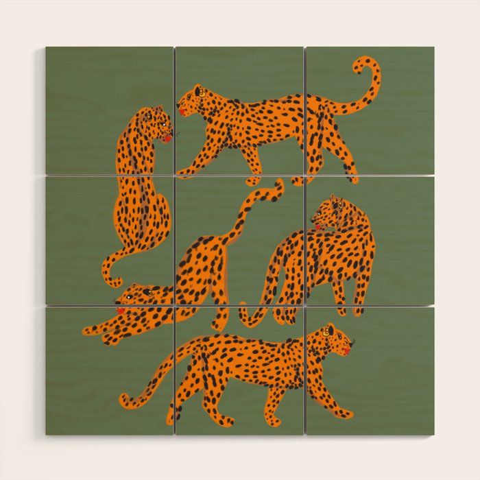 Modern Tigers with red lips illustration  Wood Wall Art Gallery Image 1
