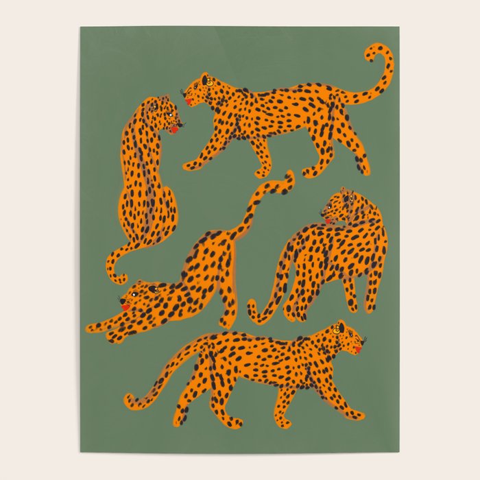 Modern Tigers with red lips illustration  Poster Gallery Image 1