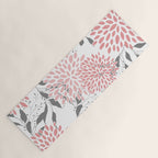 Festive, Floral Prints, Leaves and Blooms, Pink, Gray and White Yoga Mat Gallery Image 1