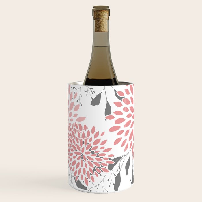 Festive, Floral Prints, Leaves and Blooms, Pink, Gray and White Wine Chiller Gallery Image 3