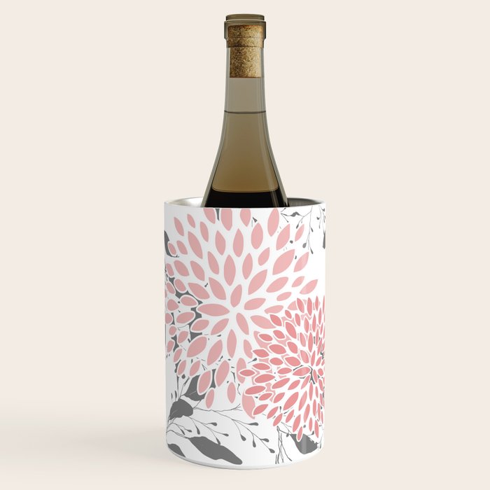 Festive, Floral Prints, Leaves and Blooms, Pink, Gray and White Wine Chiller Gallery Image 1