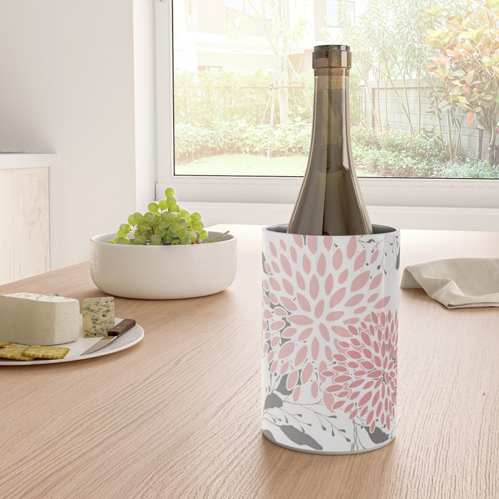 Festive, Floral Prints, Leaves and Blooms, Pink, Gray and White Wine Chiller Gallery Image 4