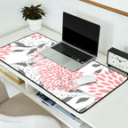 Festive, Floral Prints, Leaves and Blooms, Pink, Gray and White Desk Mat Gallery Image 2