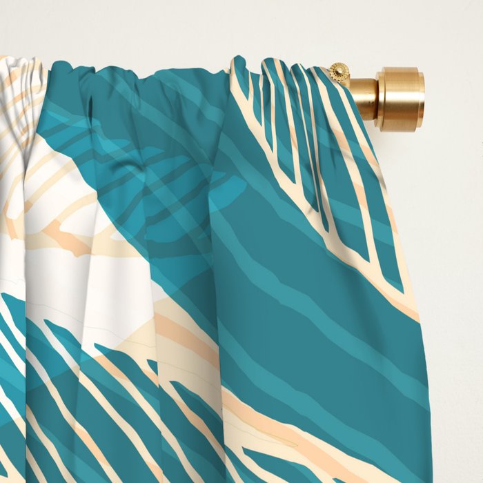 Orange and Teal Tropical Floral Print Window Curtain Gallery Image 2