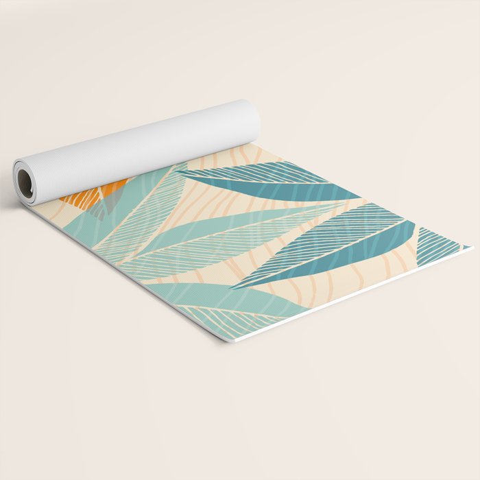 Orange and Teal Tropical Floral Print Yoga Mat Gallery Image 2