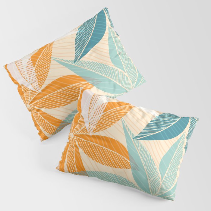 Orange and Teal Tropical Floral Print Pillow Sham Gallery Image 1