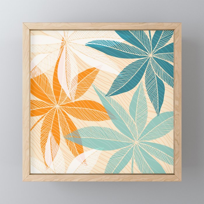 Orange and Teal Tropical Floral Print Mini Art Print Gallery Image 1