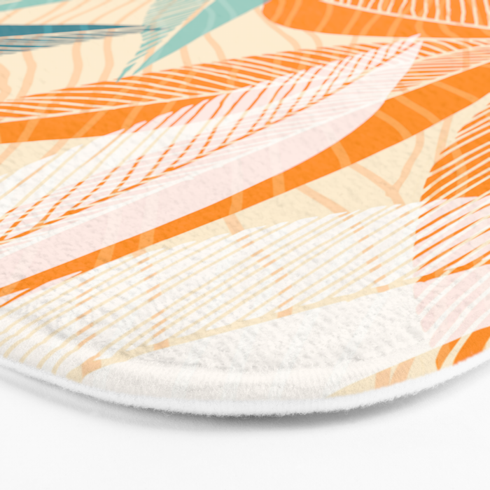 Orange and Teal Tropical Floral Print Bath Mat Gallery Image 3