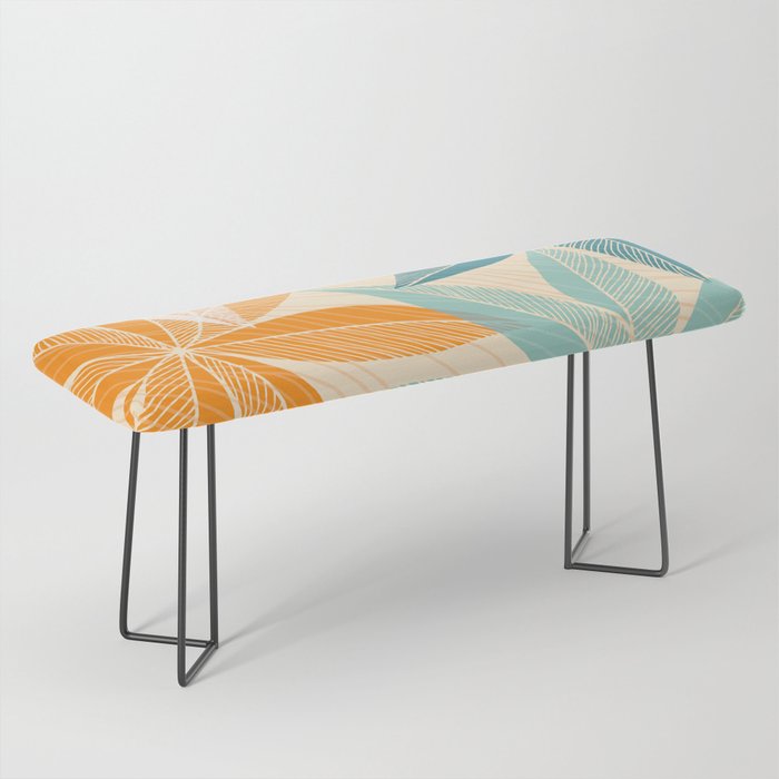 Orange and Teal Tropical Floral Print Bench Gallery Image 1