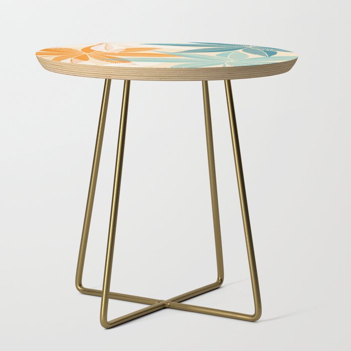 Orange and Teal Tropical Floral Print Side Table Gallery Image 1