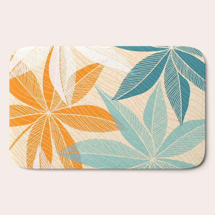 Orange and Teal Tropical Floral Print Bath Mat Gallery Image 2