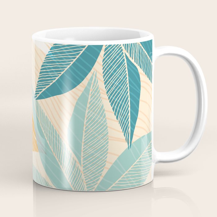 Orange and Teal Tropical Floral Print Coffee Mug Gallery Image 1