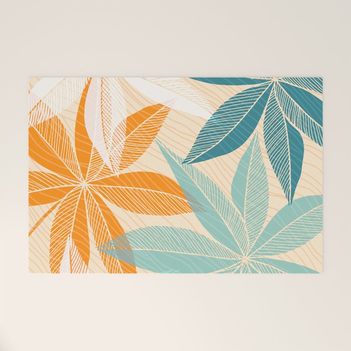 Orange and Teal Tropical Floral Print Welcome Mat Gallery Image 1