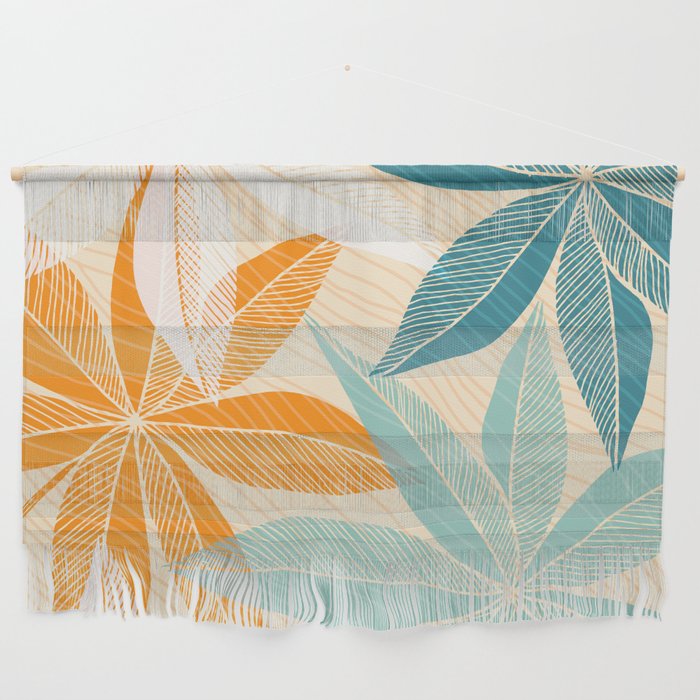 Orange and Teal Tropical Floral Print Wall Hanging Gallery Image 1
