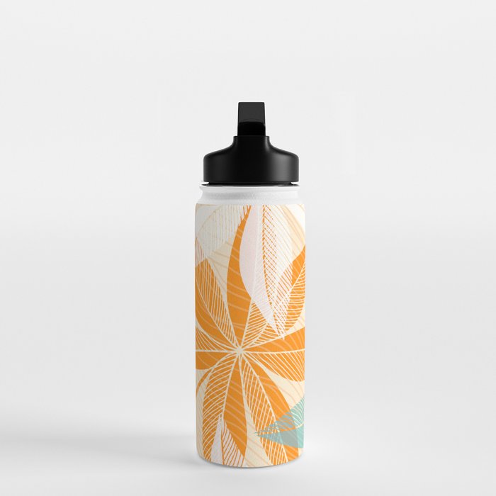 Orange and Teal Tropical Floral Print Water Bottle Gallery Image 3