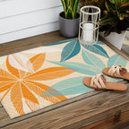Orange and Teal Tropical Floral Print Outdoor Rug Gallery Image 2