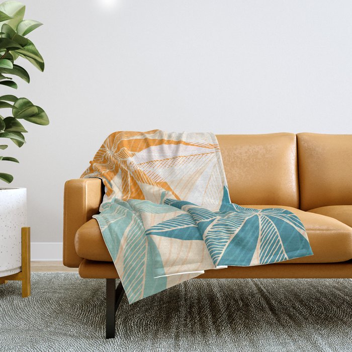 Orange and Teal Tropical Floral Print Throw Blanket Gallery Image 1