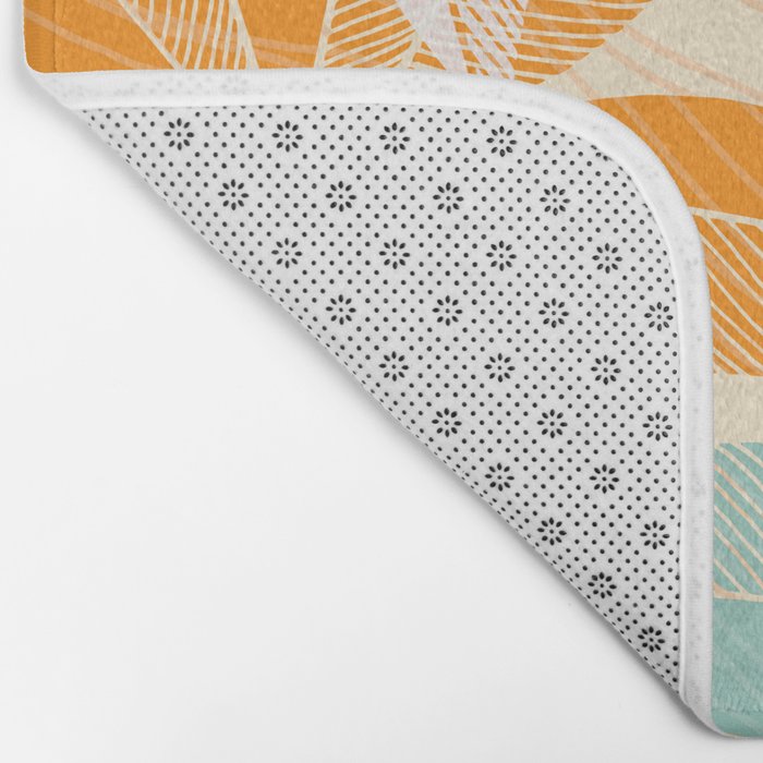 Orange and Teal Tropical Floral Print Bath Mat Gallery Image 2
