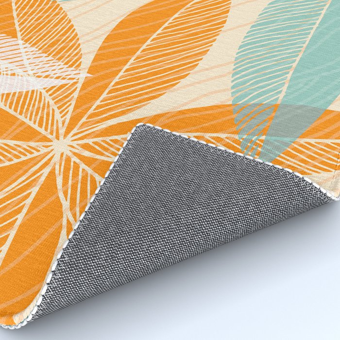 Orange and Teal Tropical Floral Print Rug Gallery Image 4