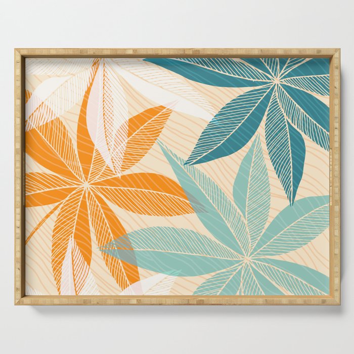 Orange and Teal Tropical Floral Print Serving Tray Gallery Image 1