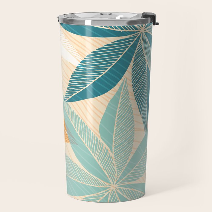 Orange and Teal Tropical Floral Print Travel Mug Gallery Image 2