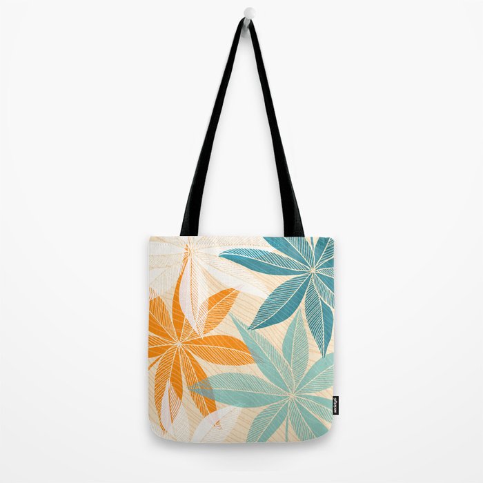 Orange and Teal Tropical Floral Print Tote Bag Gallery Image 2