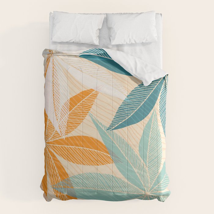 Orange and Teal Tropical Floral Print Comforter Gallery Image 6