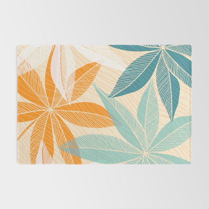 Orange and Teal Tropical Floral Print Rug Gallery Image 2