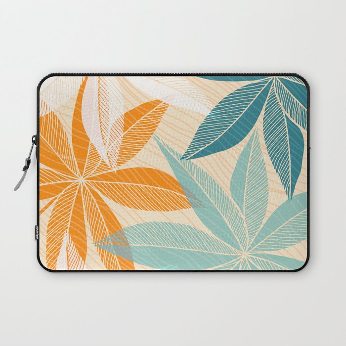 Orange and Teal Tropical Floral Print Laptop Sleeve Gallery Image 1