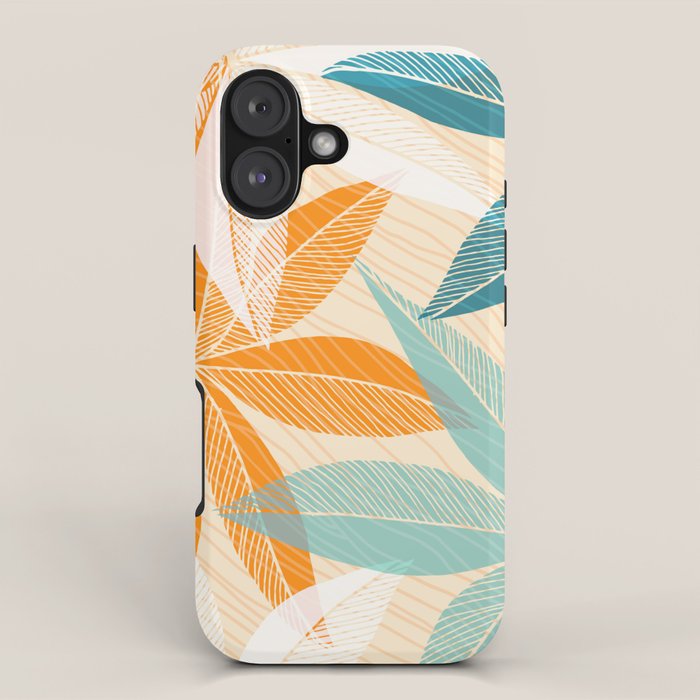 Orange and Teal Tropical Floral Print iPhone Case Gallery Image 1