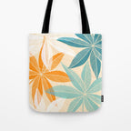 Orange and Teal Tropical Floral Print Tote Bag Gallery Image 1