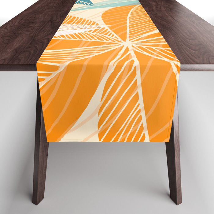 Orange and Teal Tropical Floral Print Table Runner Gallery Image 1