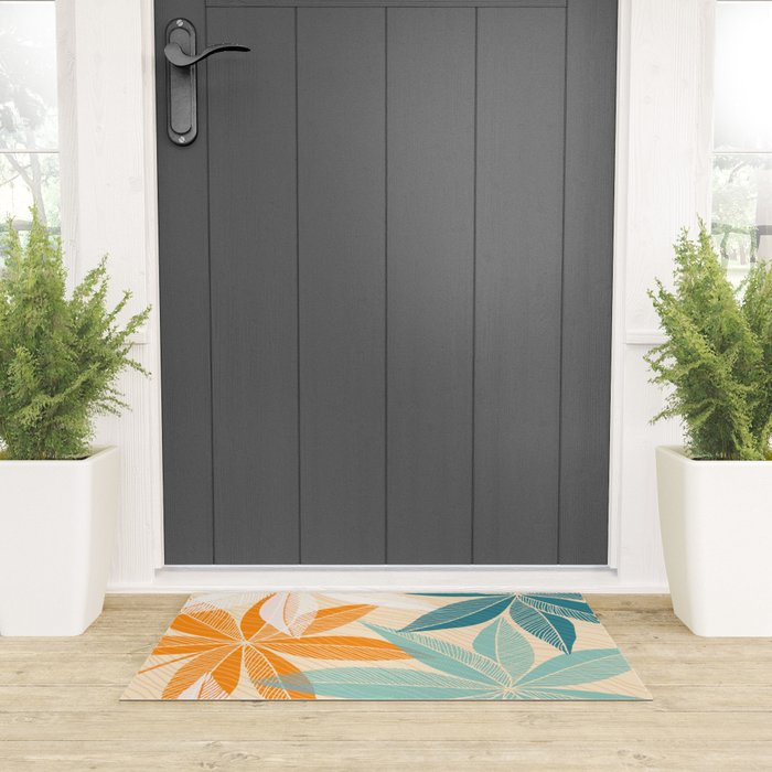 Orange and Teal Tropical Floral Print Welcome Mat Gallery Image 3