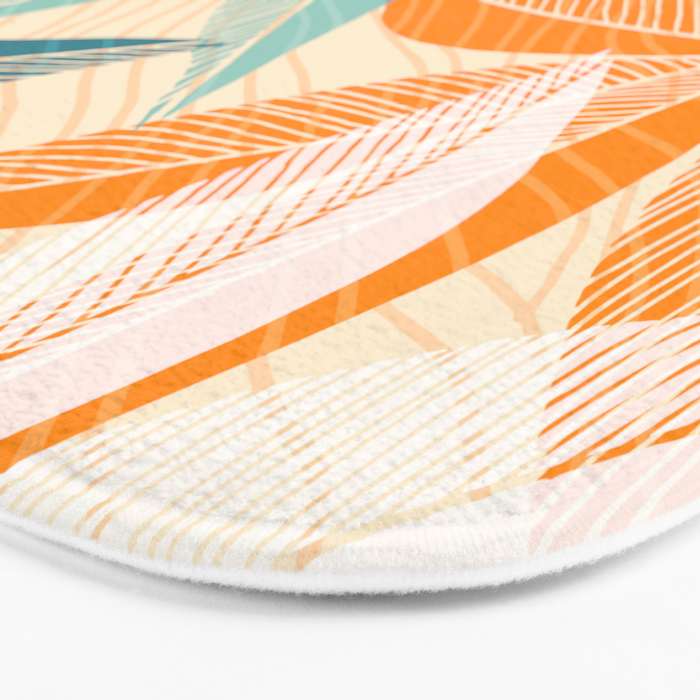 Orange and Teal Tropical Floral Print Bath Mat Gallery Image 3
