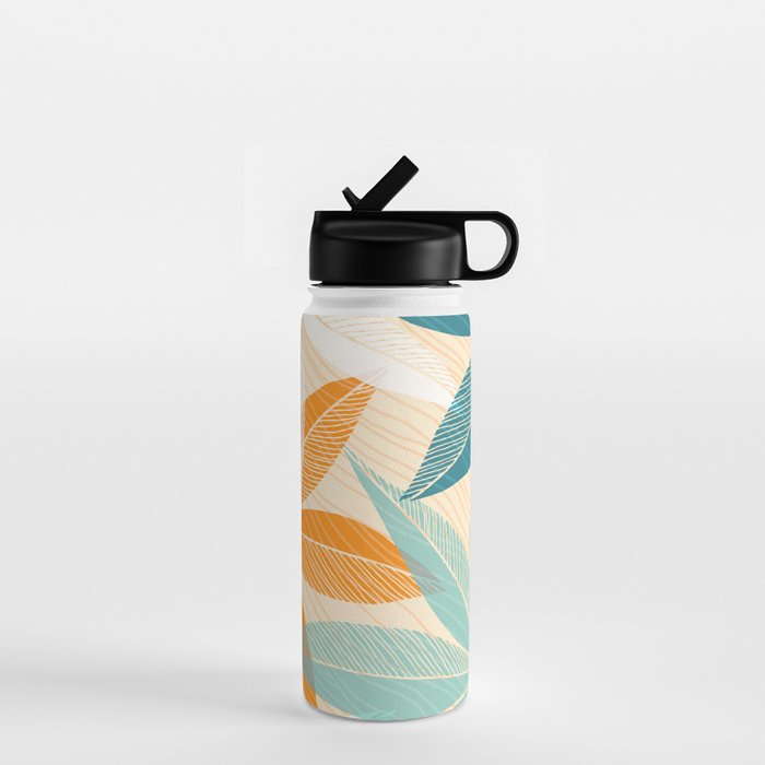 Orange and Teal Tropical Floral Print Water Bottle Gallery Image 1