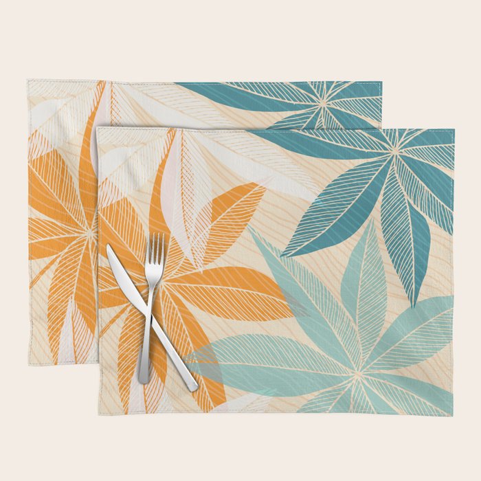 Orange and Teal Tropical Floral Print Placemat
