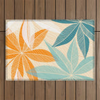 Orange and Teal Tropical Floral Print Outdoor Rug Gallery Image 1