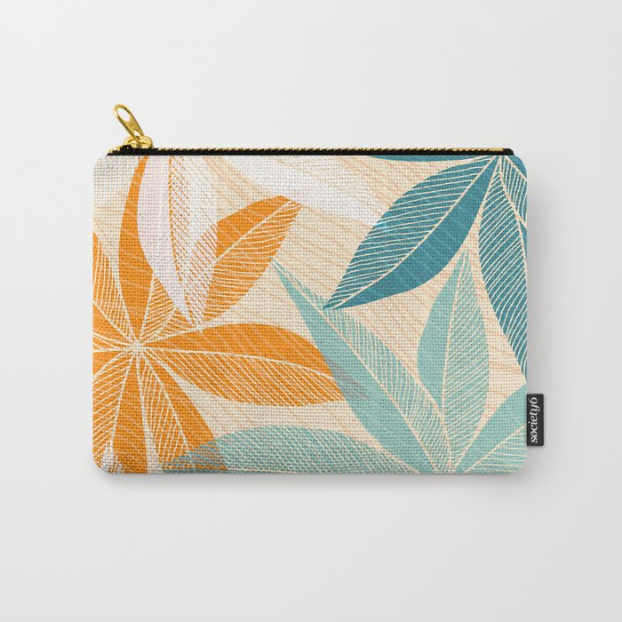 Orange and Teal Tropical Floral Print Carry All Pouch Gallery Image 1