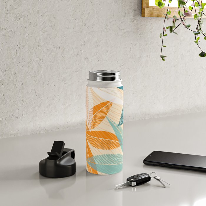 Orange and Teal Tropical Floral Print Water Bottle Gallery Image 4