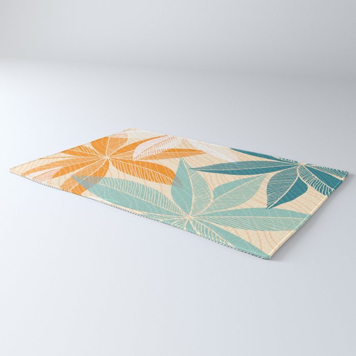 Orange and Teal Tropical Floral Print Rug Gallery Image 3