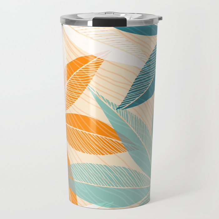Orange and Teal Tropical Floral Print Travel Mug