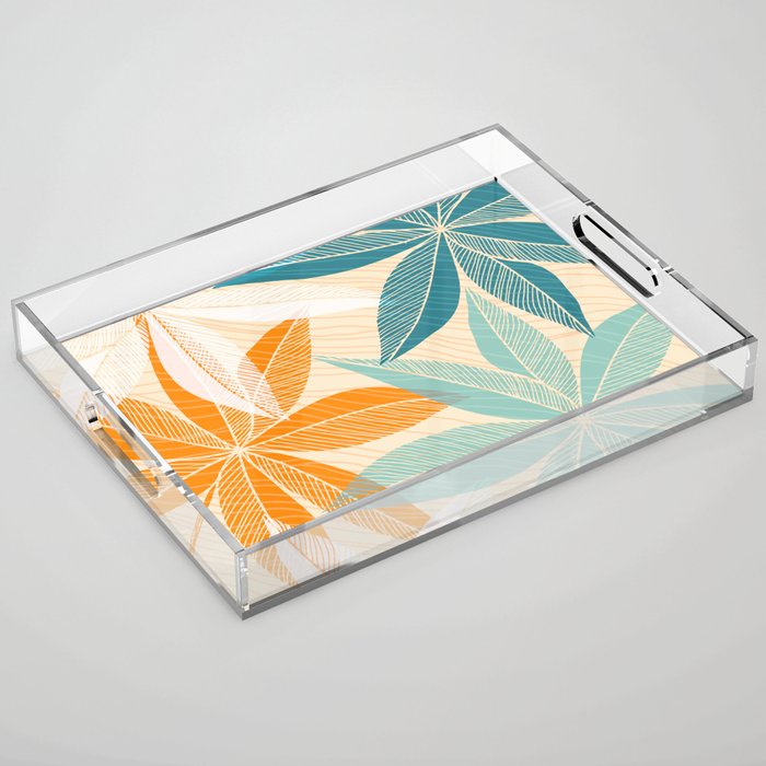 Orange and Teal Tropical Floral Print Acrylic Tray Gallery Image 1