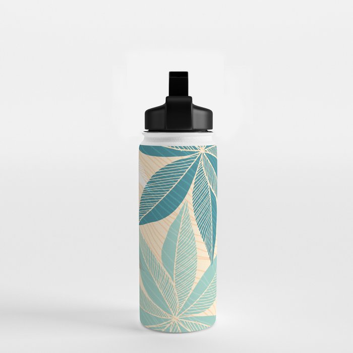 Orange and Teal Tropical Floral Print Water Bottle Gallery Image 2