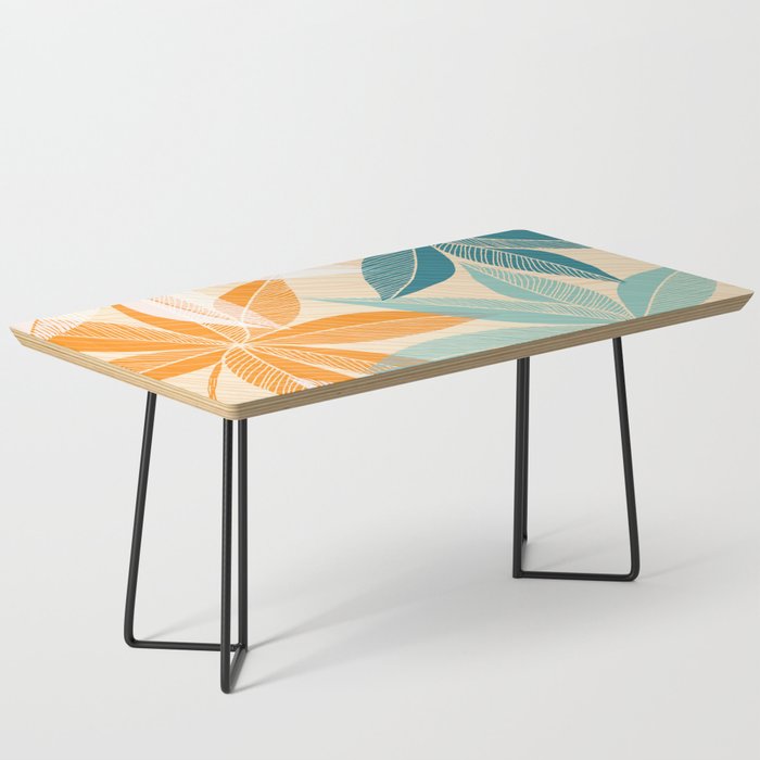 Orange and Teal Tropical Floral Print Coffee Table Gallery Image 1