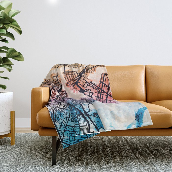 Boston Massachusetts Street Map Throw Blanket Gallery Image 1