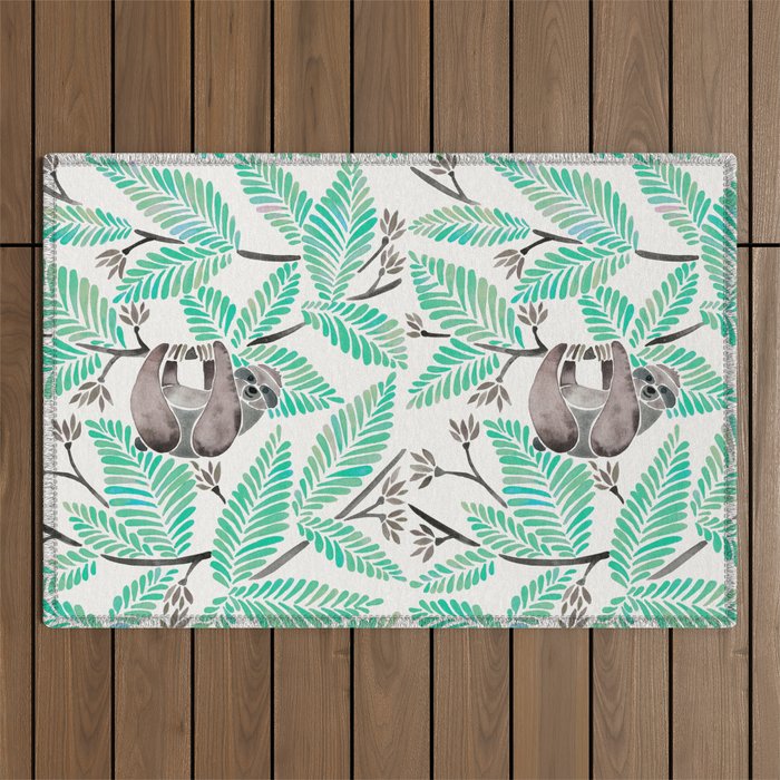 Happy Sloth - Tropical Mint Rainforest Outdoor Rug Gallery Image 1