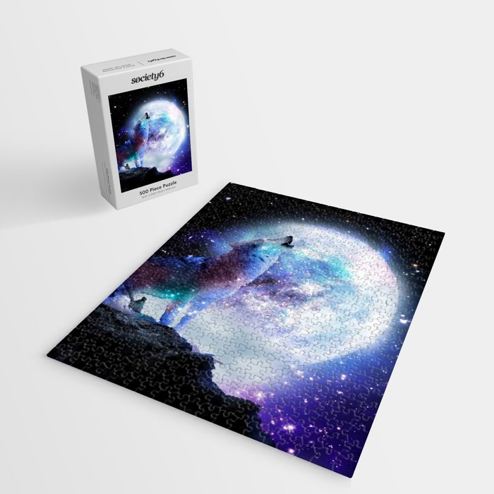 Cosmic Space Wolf Wolves Howling At Moon Jigsaw Puzzle Gallery Image 2