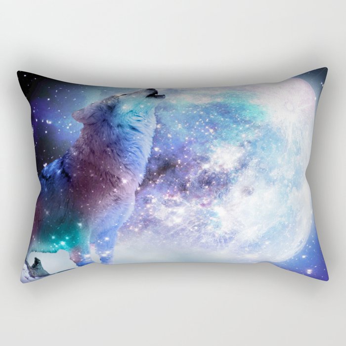 Cosmic Space Wolf Wolves Howling At Moon Rectangular Pillow Gallery Image 2