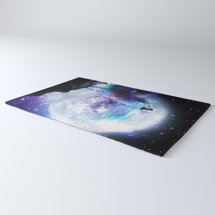 Cosmic Space Wolf Wolves Howling At Moon Rug Gallery Image 3