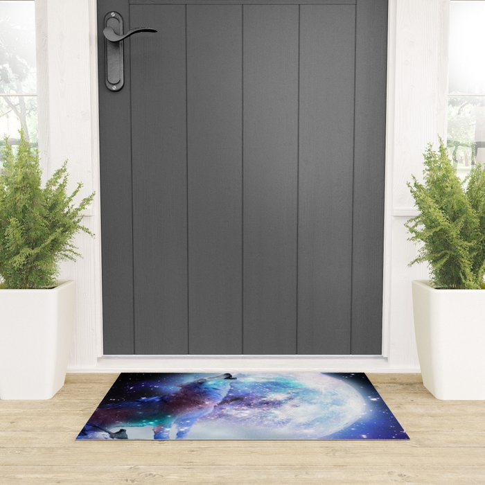 Cosmic Space Wolf Wolves Howling At Moon Welcome Mat Gallery Image 3